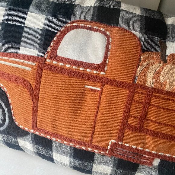 Loving Kindness Fall Pumpkin Patch Plaid Large Throw Pillow Dog Truck embroider - Picture 4 of 9
